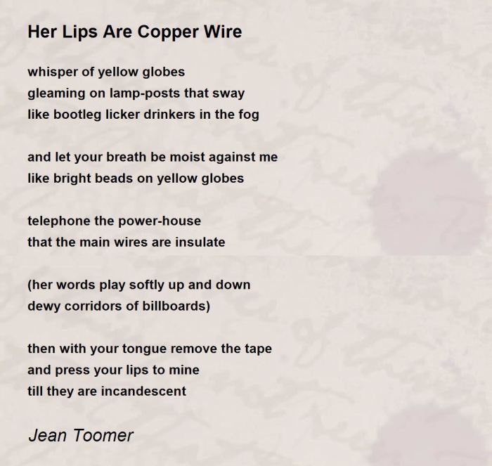 Her lips are copper wire