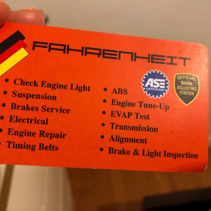 Air brake adjustment certification card