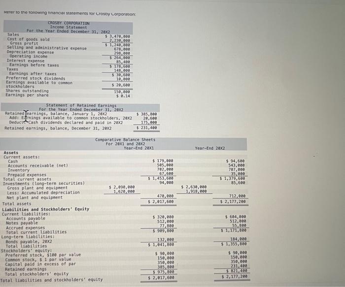 Prepare a statement of cash flows for the crosby corporation