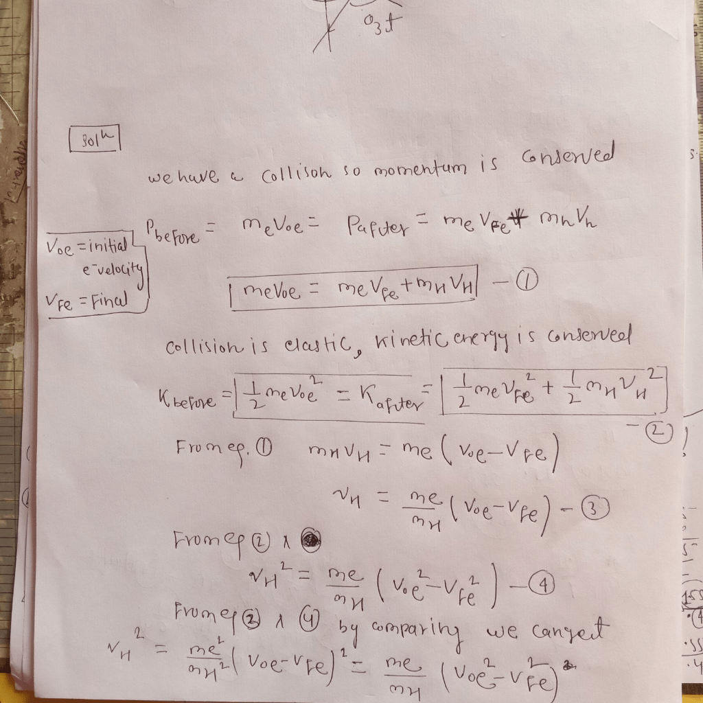 An electron collides elastically with a stationary hydrogen atom