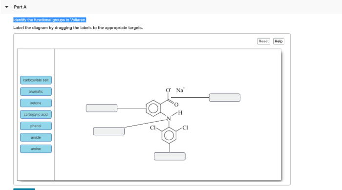 Identify the functional groups in the voltaren molecule.